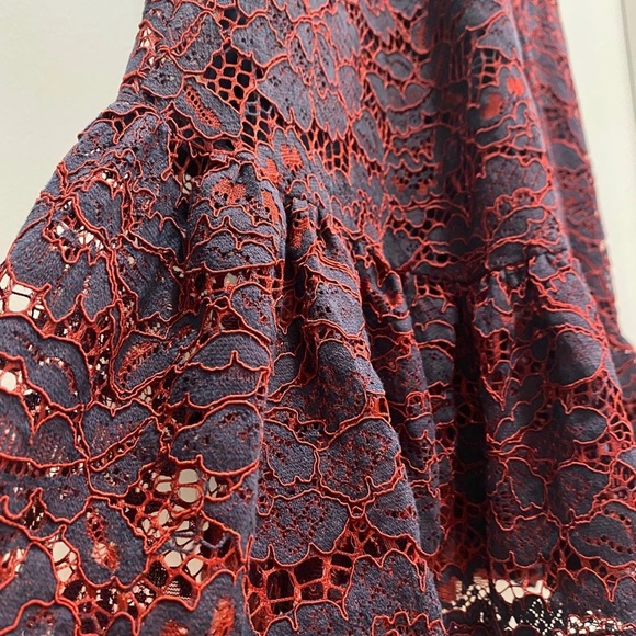 ModCloth A Night Like This Navy Sleeveless Midi Dress With Red Lace Overlay - Picture 8 of 10